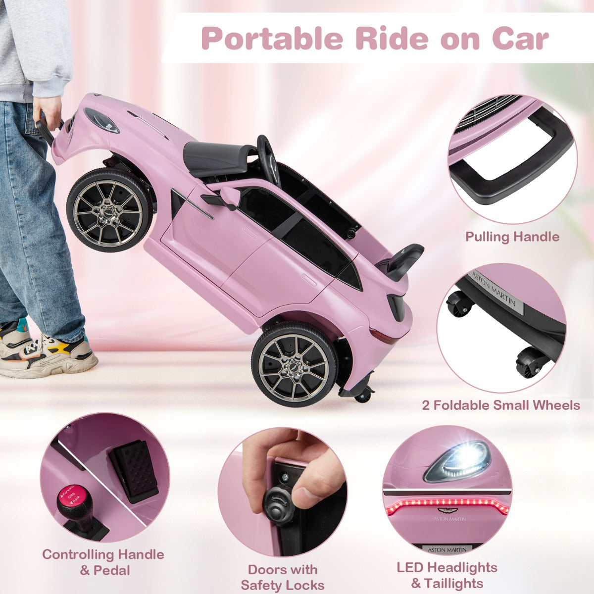 LIVSK Elektrische Kinderauto - 12V Accu - Afstandsbediening - Muziekfunctie - Geschikt voor 3-8 jaar - Roze