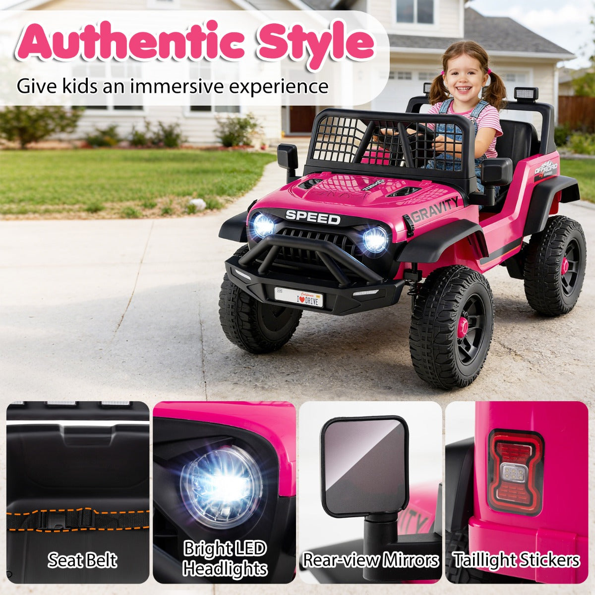 LIVSK Elektrische Kinderauto - Afstandsbediening - 35W Motoren - Antislipwielen - Entertainment Systeem - Wit/Zwart/Roze