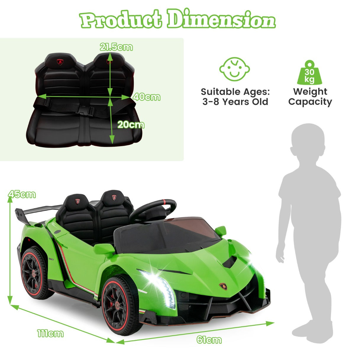 LIVSK Elektrische Kinderauto - Officiële Lamborghini Licentie - Afstandsbediening - Hydraulische Deuren - Groen