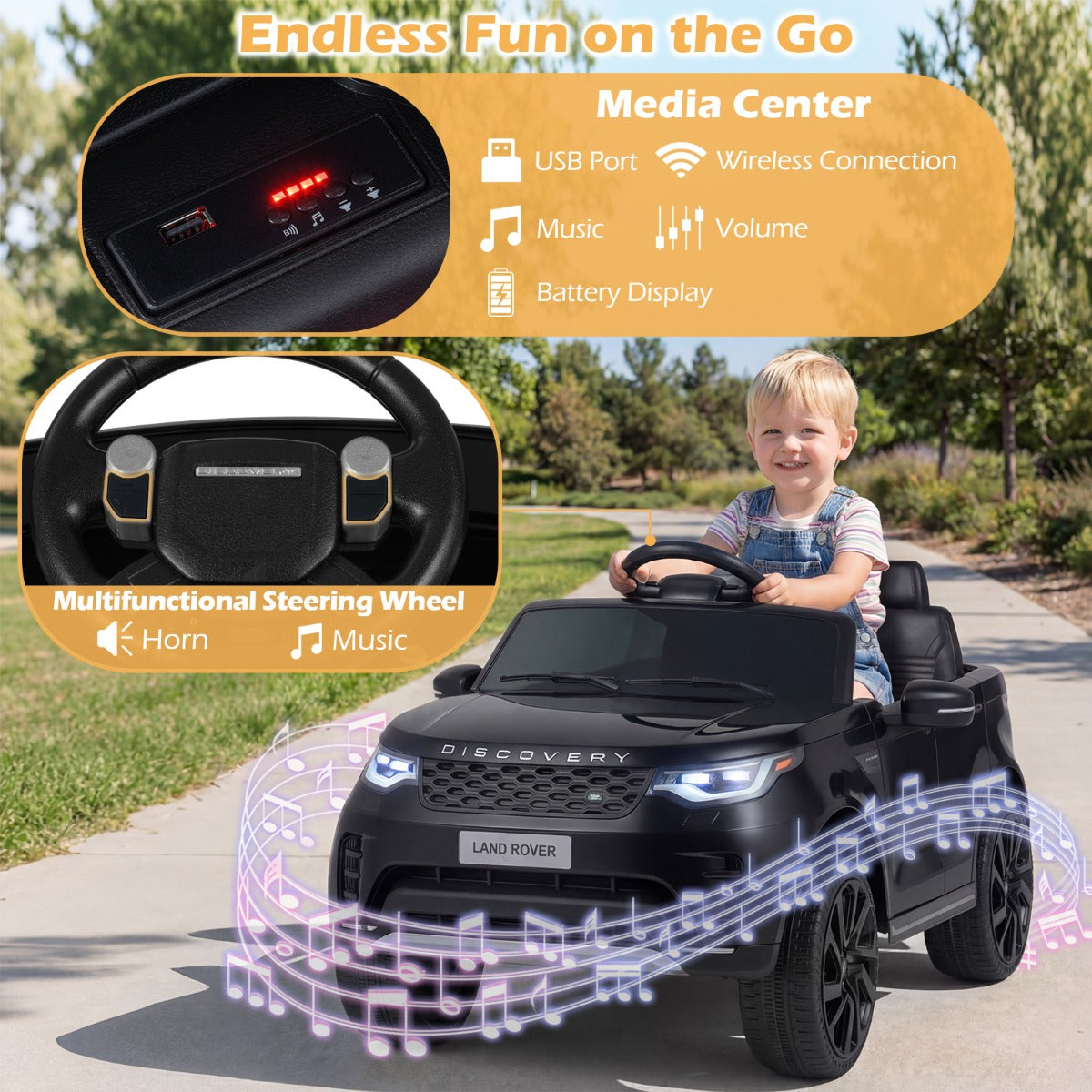 LIVSK Elektrische Kinderauto - Veilig PP en Metaal - Afstandsbediening - USB Muziekstreaming - Zwart/Roze