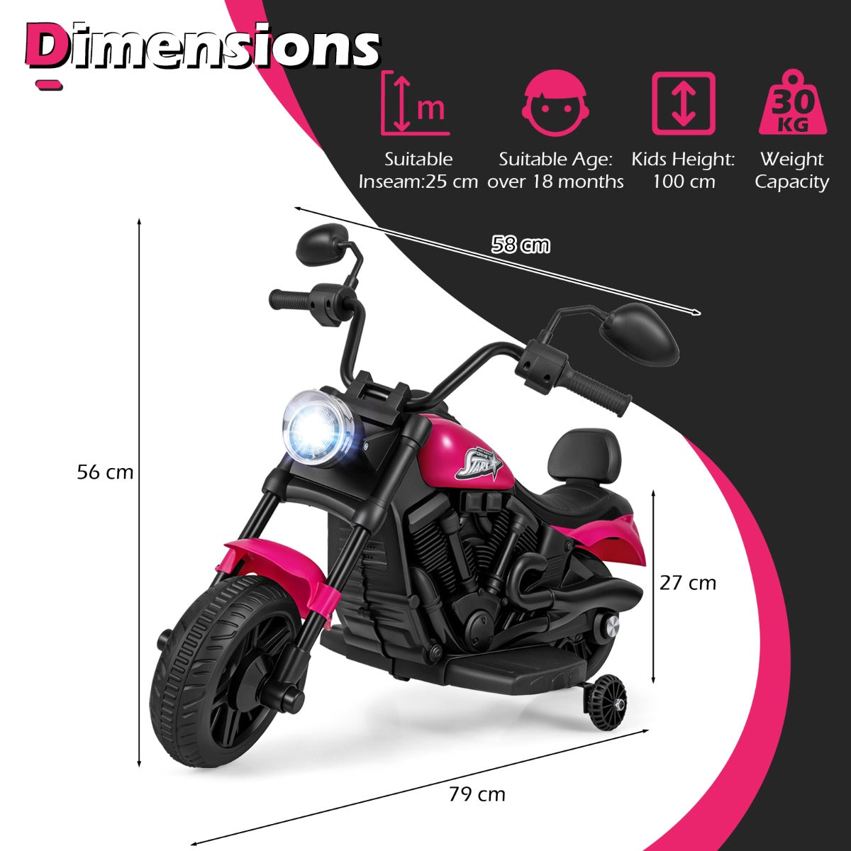 LIVSK Elektrische Kindermotorfiets - Eenvoudige Bediening - LED Koplampen - Duurzaam PP en Metaal - Wit/Roze/Marineblauw