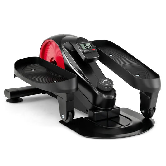 LIVSK Elliptische Trainer voor Onder het Bureau - Ultrastil - Magnetische Weerstand - Draagbaar Ontwerp - LCD-scherm - Rood en