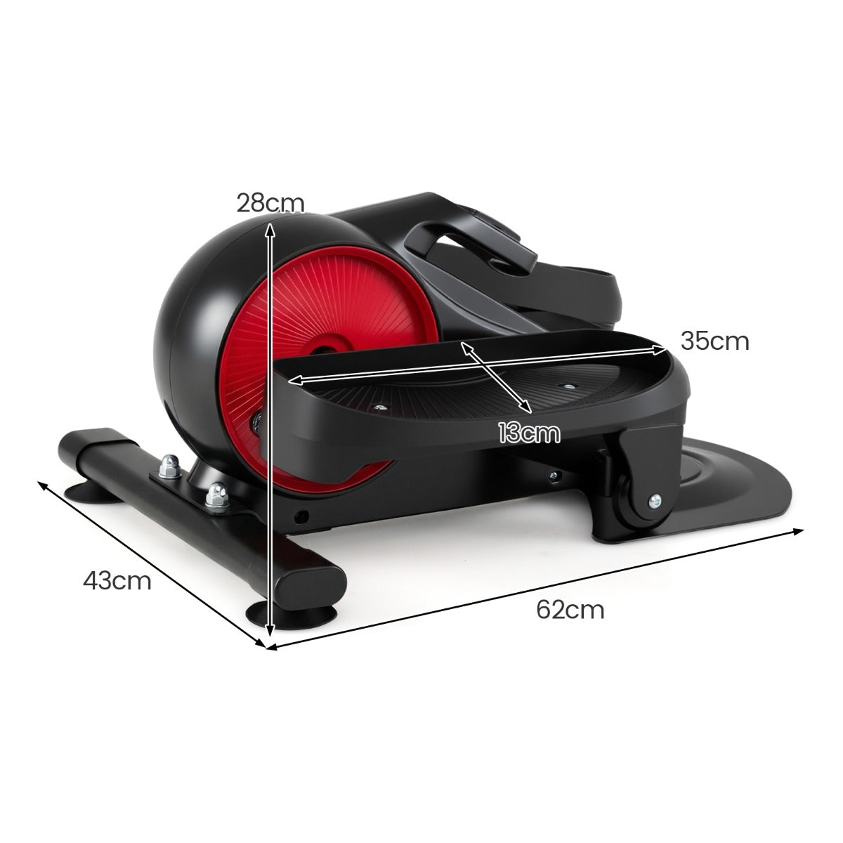 LIVSK Elliptische Trainer voor Onder het Bureau - Ultrastil - Magnetische Weerstand - Draagbaar Ontwerp - LCD-scherm - Rood en