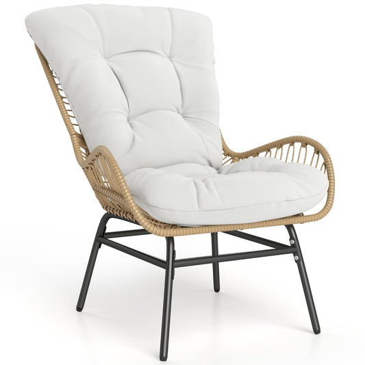 LIVSK Ergonomische Rotanstoel - Hoogwaardig PE-Rotan - Comfortabel Lang Kussen - Tot 180 kg - Voor Binnen en Buiten - Naturel