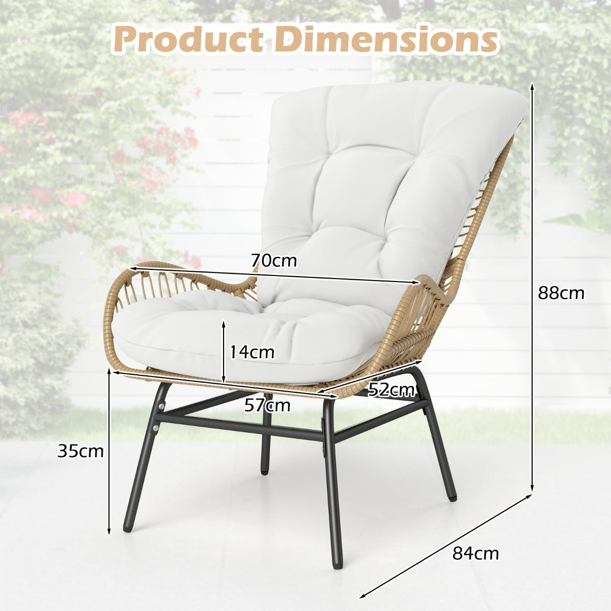 LIVSK Ergonomische Rotanstoel - Hoogwaardig PE-Rotan - Comfortabel Lang Kussen - Tot 180 kg - Voor Binnen en Buiten - Naturel