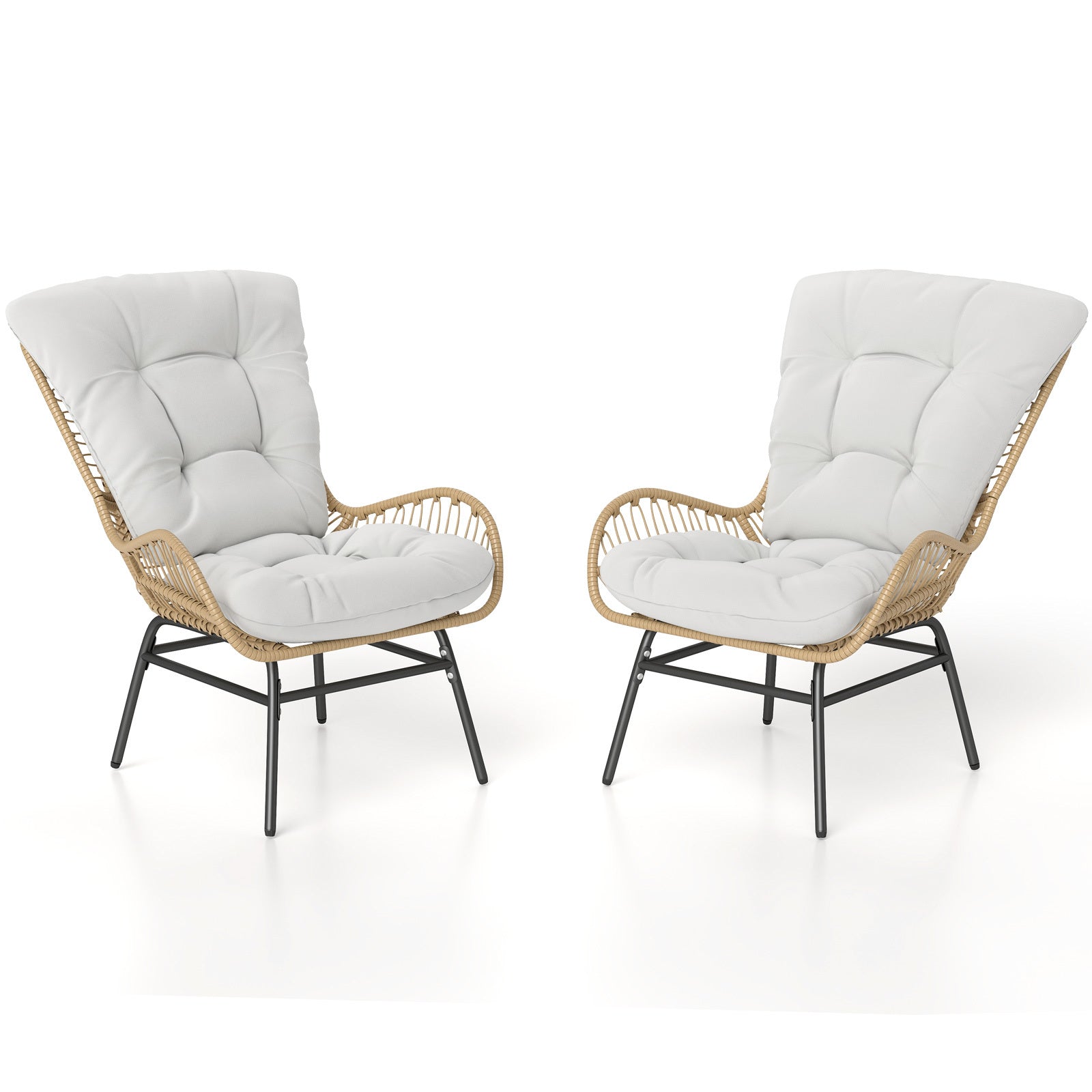 LIVSK Ergonomische Rotanstoel - Hoogwaardig PE-Rotan - Comfortabele Kussens - Sterk Metaal Frame - Tot 180 kg - Naturel