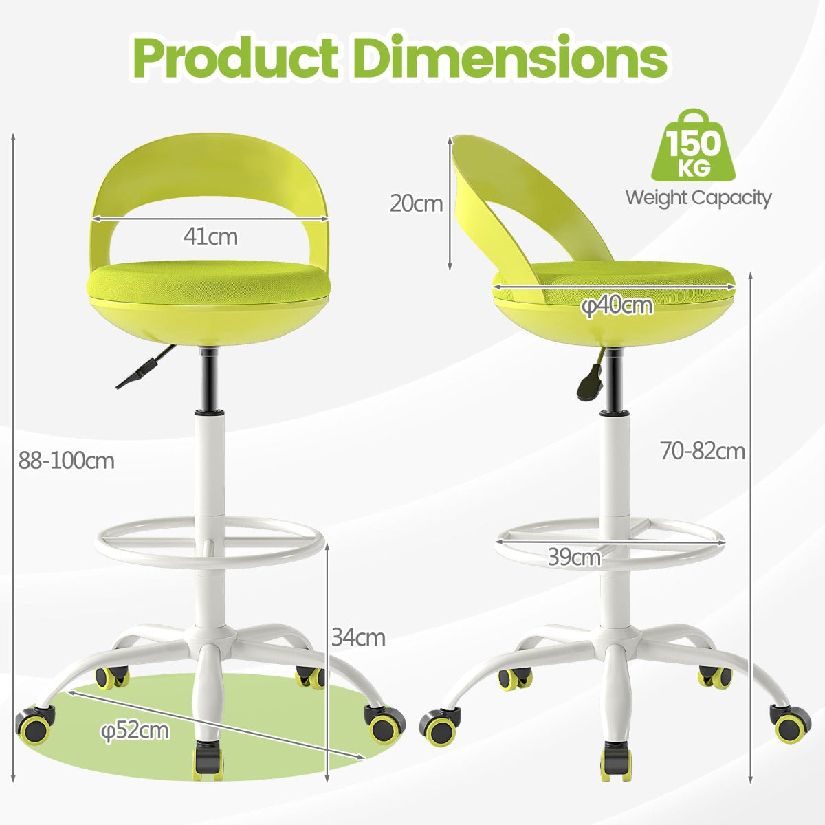 LIVSK Ergonomische Werkkruk met 360° Zwenkwielen - In Hoogte Verstelbaar 70-82 cm - Ademend Mesh - Lendensteun - Zwart