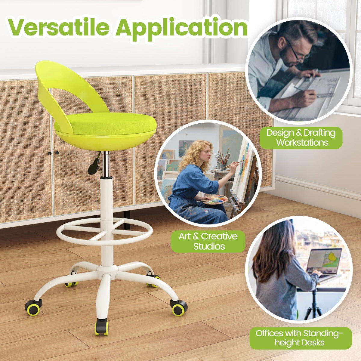 LIVSK Ergonomische Werkkruk met 360° Zwenkwielen - In Hoogte Verstelbaar 70-82 cm - Ademend Mesh - Lendensteun - Zwart