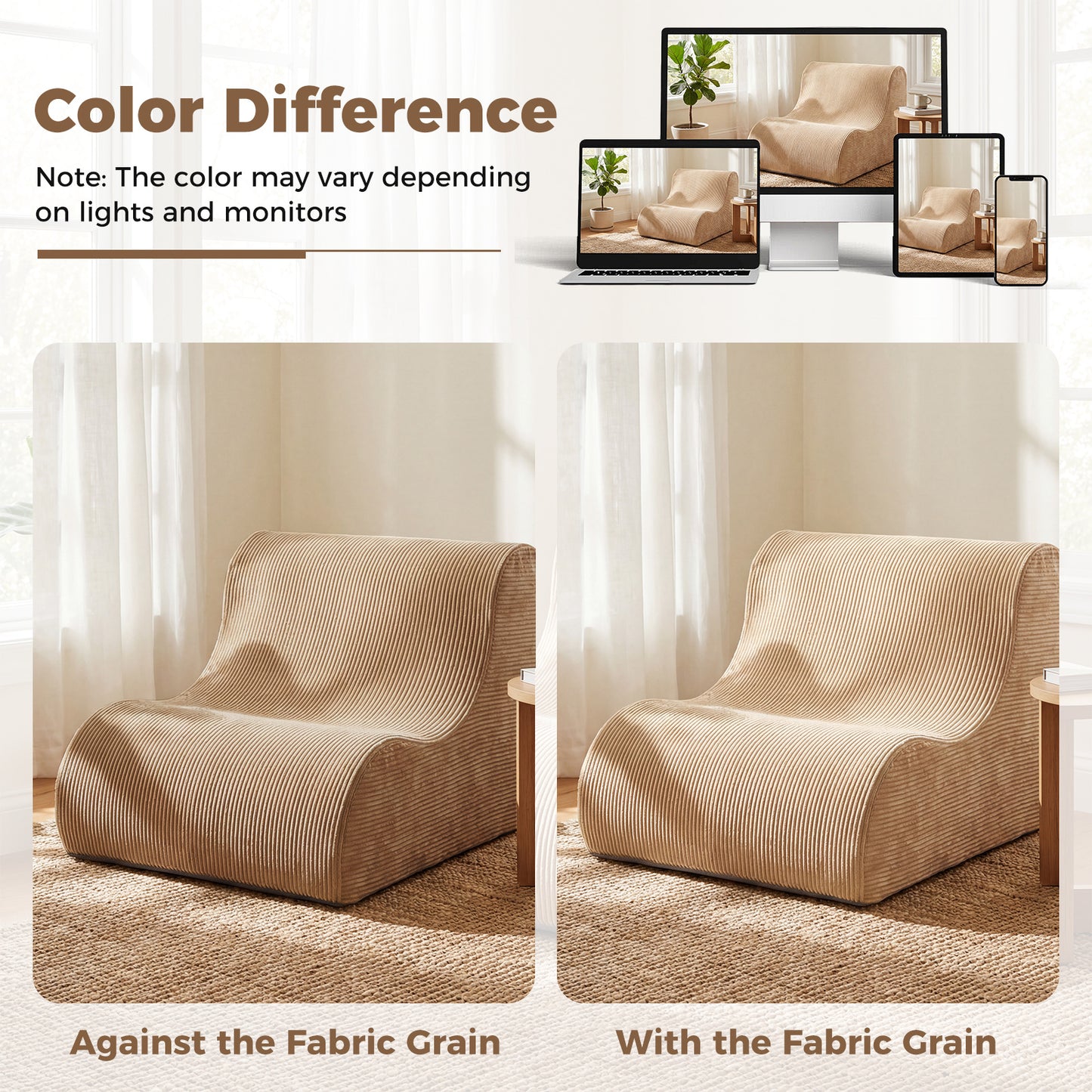 LIVSK Ergonomische Zitzak - Koraalfleece - Antislip Onderkant - Machinewasbare Hoes - Voor Woonkamer en Slaapkamer - Beige
