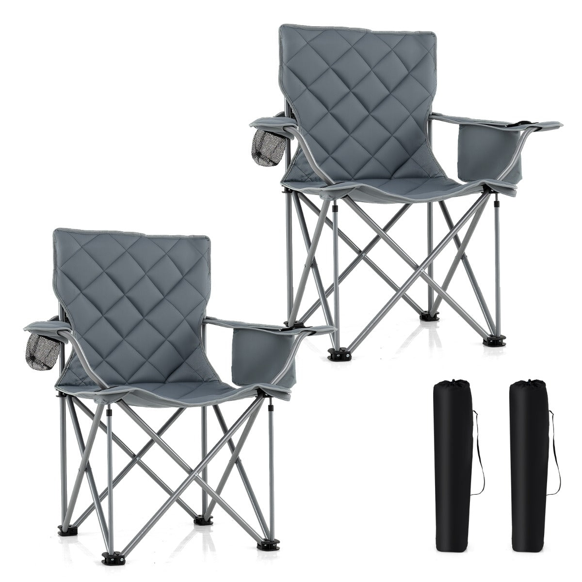 LIVSK Extra Grote Campingstoel - Opvouwbaar - Ademend Oxford - Geïntegreerde Koeltas - Draagvermogen 227 kg - Grijs/Marineblauw