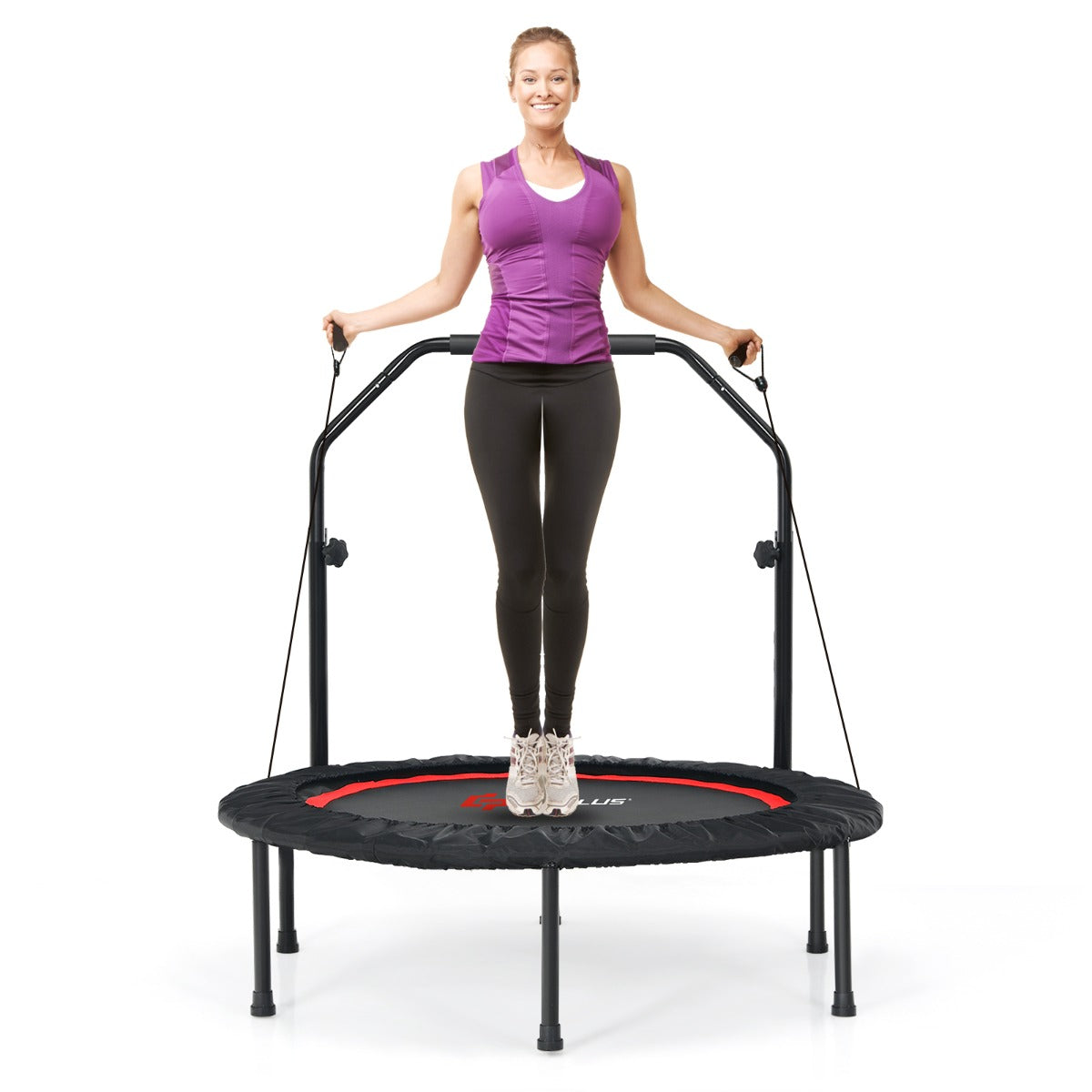 LIVSK Fitness-Trampoline - Opvouwbaar met Verstelbare Handgreep - Inclusief 2 Weerstandsbanden - Draagvermogen 150 kg - Rood