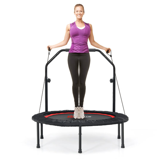 LIVSK Fitness-Trampoline - Opvouwbaar met Verstelbare Handgreep - Inclusief 2 Weerstandsbanden - Draagvermogen 150 kg - Rood