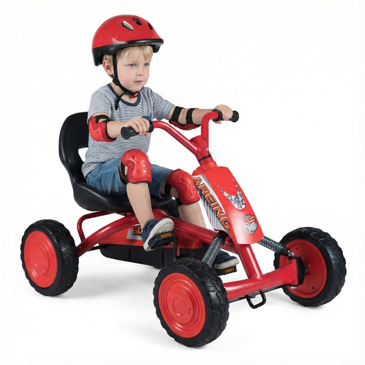 LIVSK Flexibele Gokart - Verstelbare Stoel - Robuust Metalen Frame - Pedaalaandrijving - Voor Kinderen 3-8 Jaar - Zwart/Rood