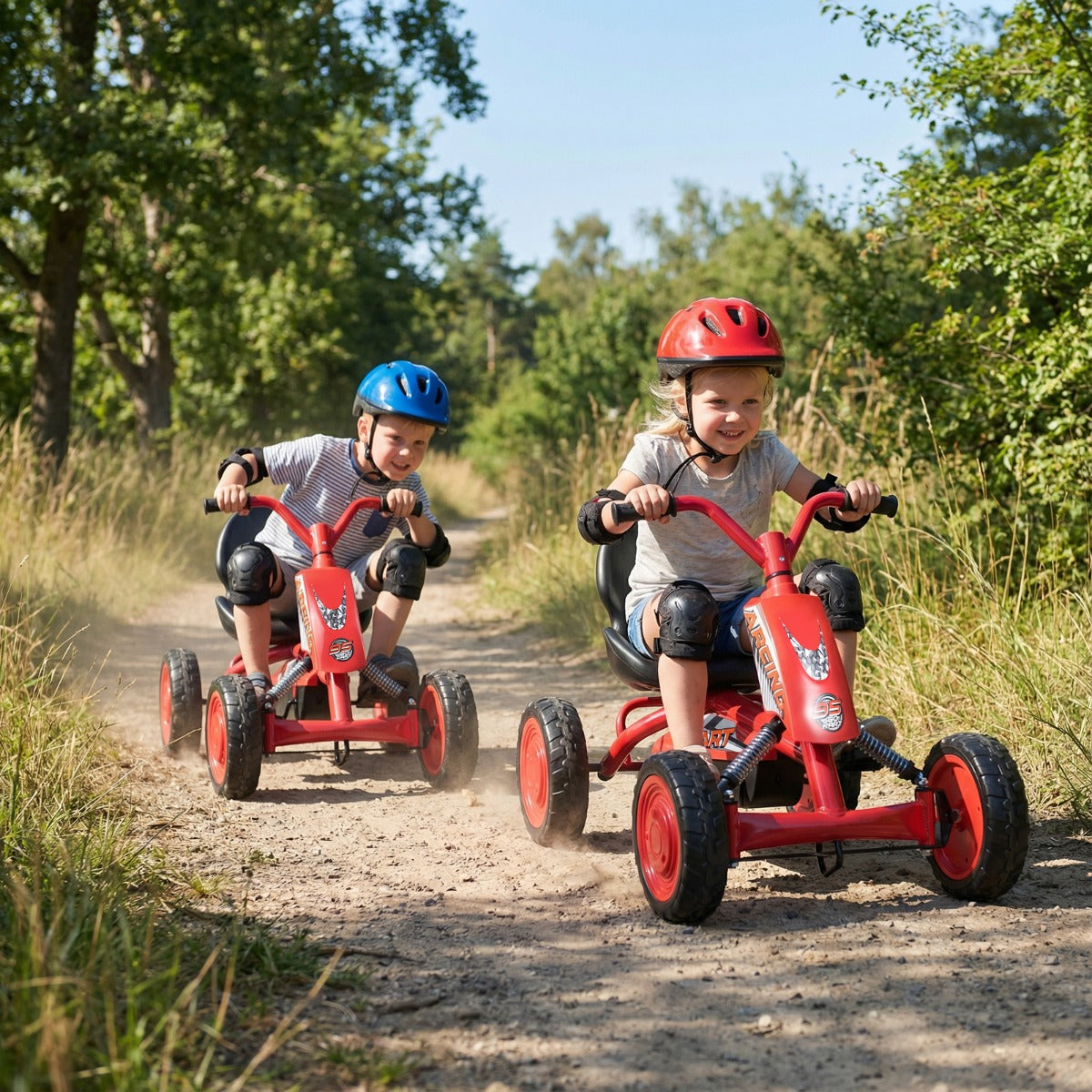 LIVSK Flexibele Gokart - Verstelbare Stoel - Robuust Metalen Frame - Pedaalaandrijving - Voor Kinderen 3-8 Jaar - Zwart/Rood