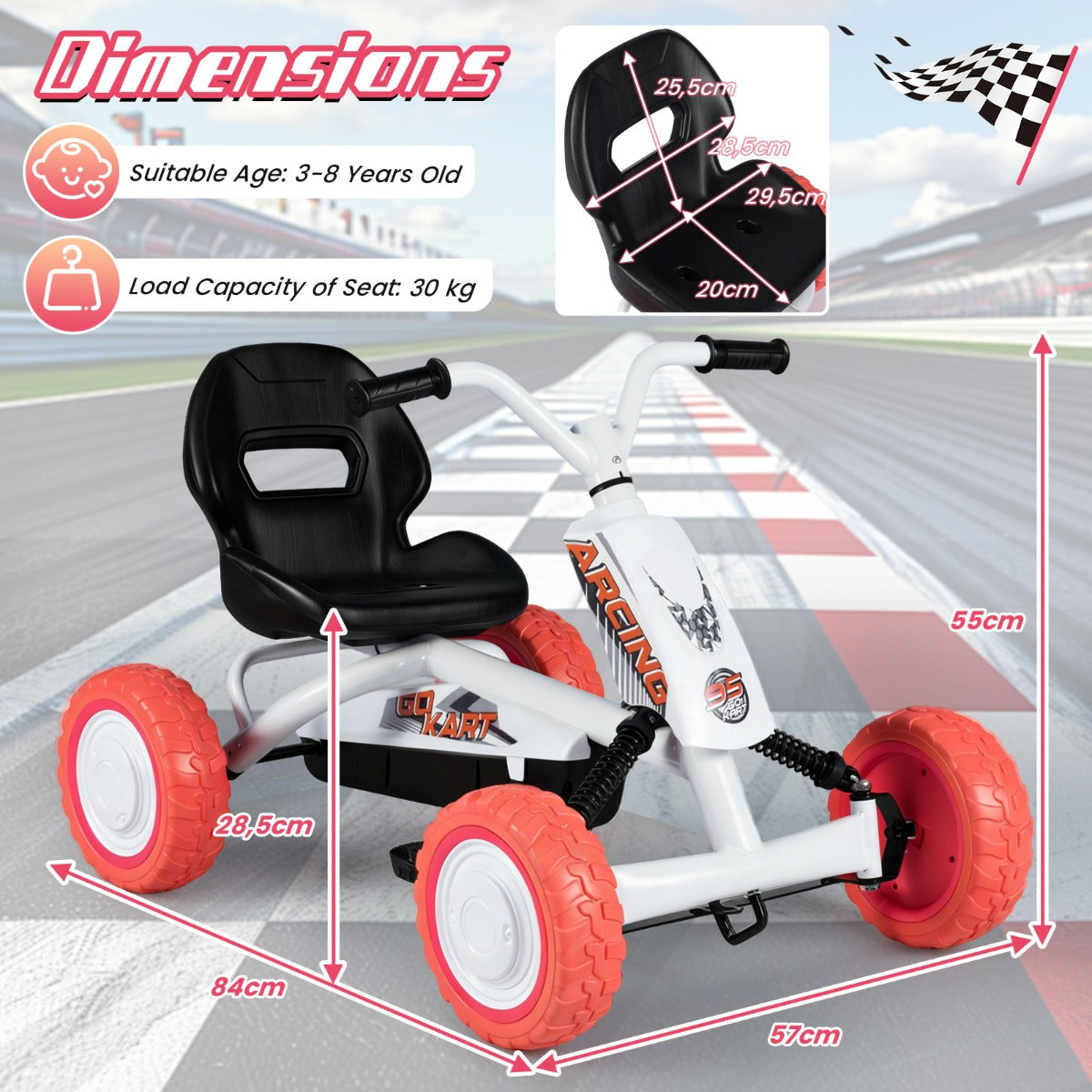 LIVSK Flexibele Gokart - Verstelbare Stoel - Vooruit- en Achteruitversnelling - Robuust Metaal - Geschikt voor 3-8 jaar -