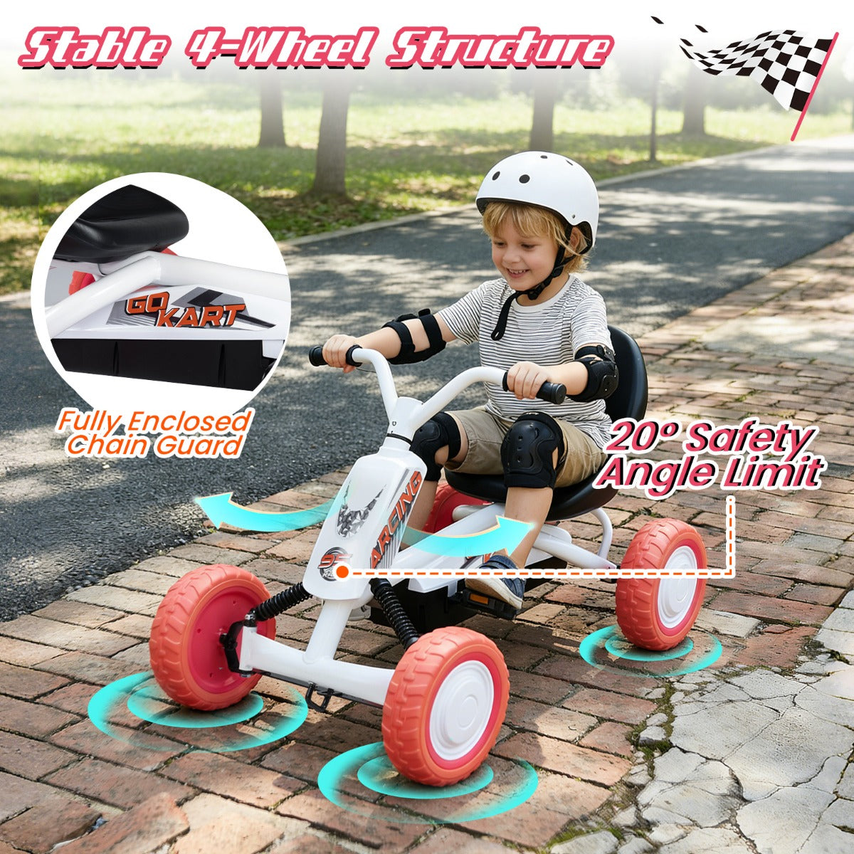 LIVSK Flexibele Gokart - Verstelbare Stoel - Vooruit- en Achteruitversnelling - Robuust Metaal - Geschikt voor 3-8 jaar -