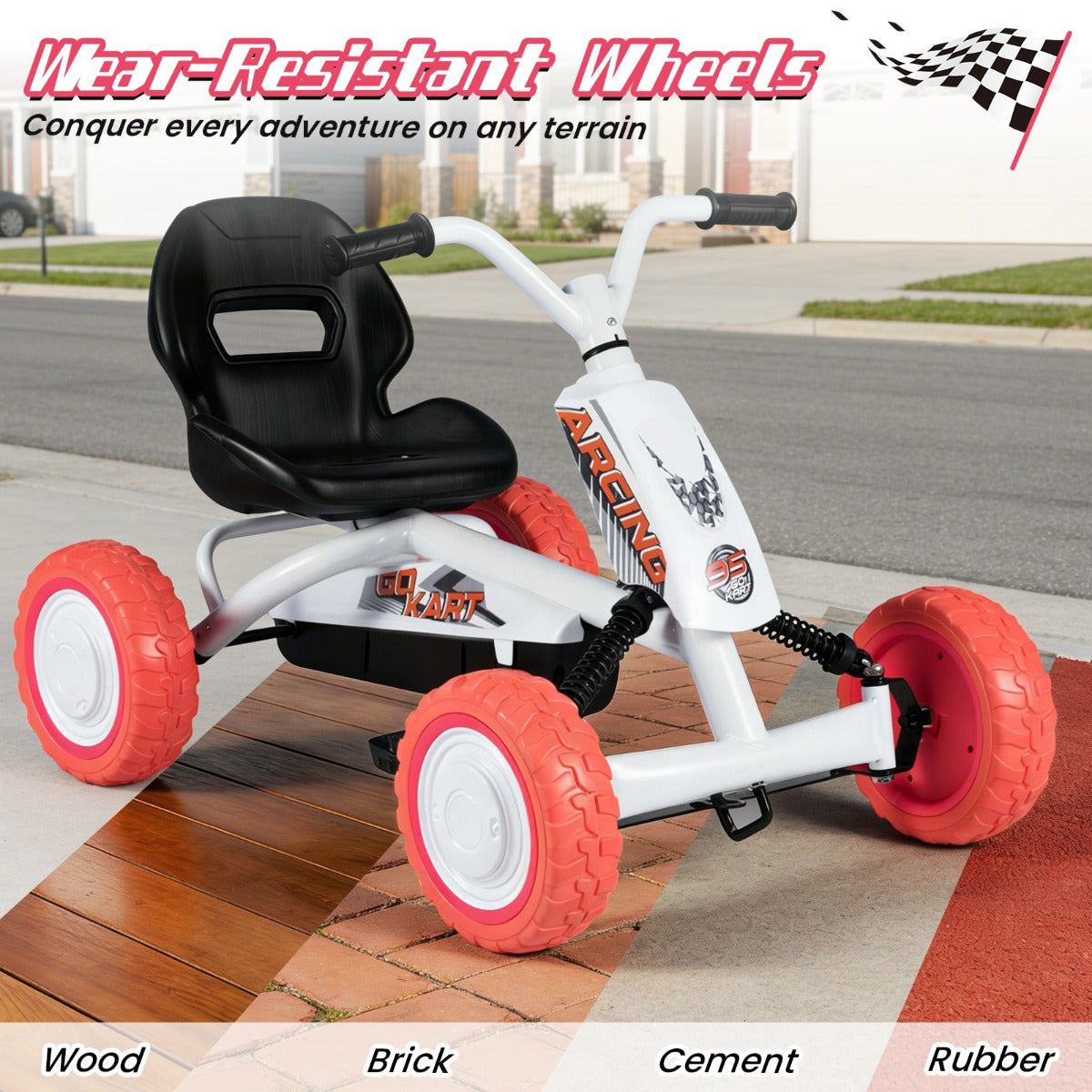 LIVSK Flexibele Gokart - Verstelbare Stoel - Vooruit- en Achteruitversnelling - Robuust Metaal - Geschikt voor 3-8 jaar -