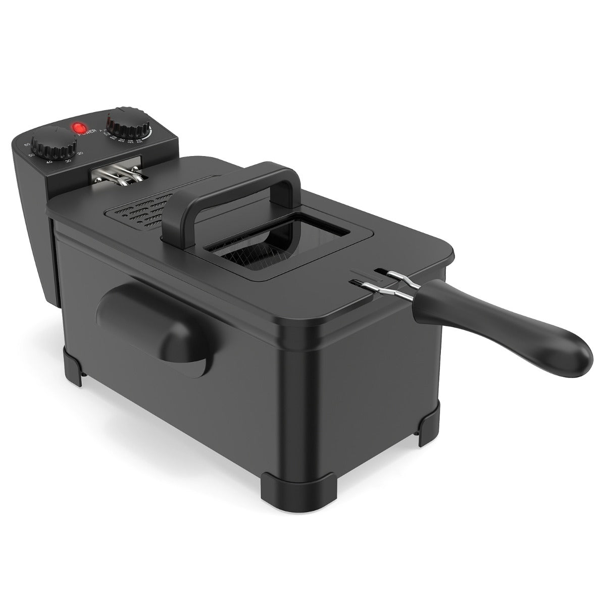 LIVSK Friteuse 2000 W - Roestvrijstalen Verwarming - Instelbare Thermostaat - Timer - Capaciteit 3 Liter - Zwart