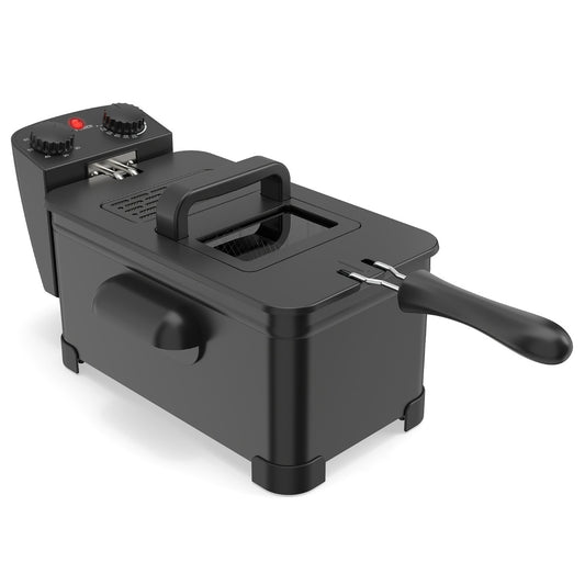 LIVSK Friteuse 2000 W - Roestvrijstalen Verwarming - Instelbare Thermostaat - Timer - Capaciteit 3 Liter - Zwart