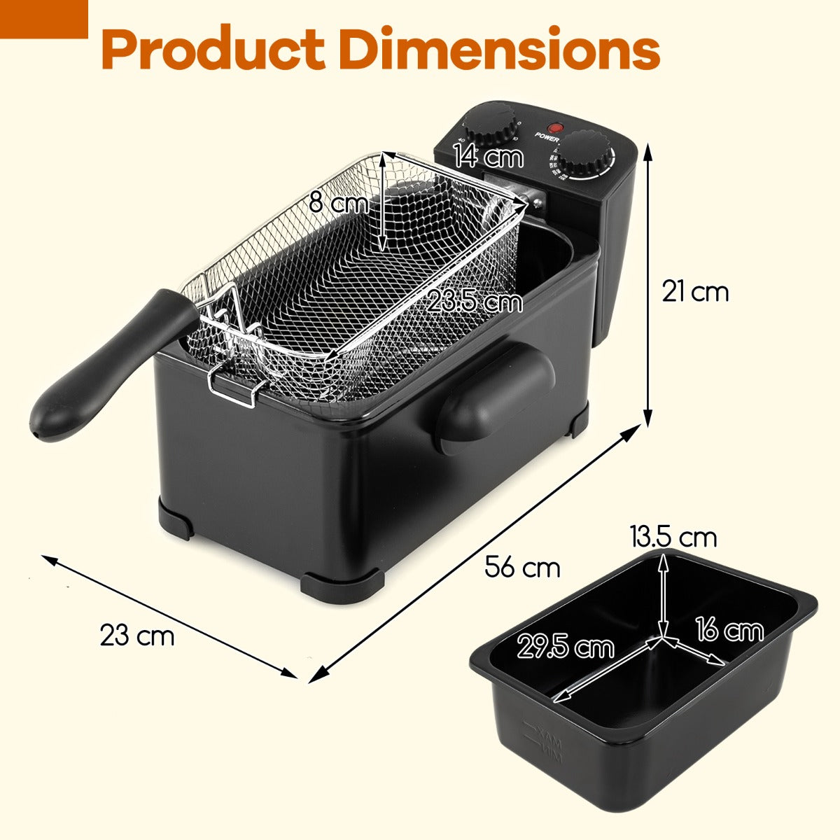 LIVSK Friteuse 2000 W - Roestvrijstalen Verwarming - Instelbare Thermostaat - Timer - Capaciteit 3 Liter - Zwart