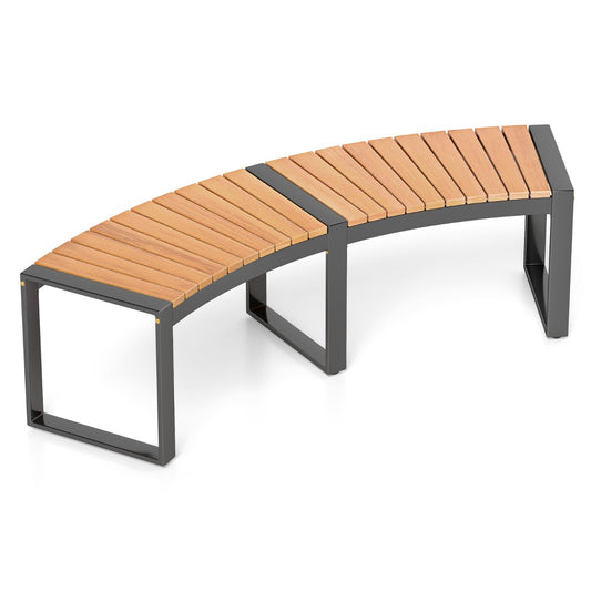 LIVSK Gebogen Tuinbank - Duurzaam Acaciahout - Robuust Metalen Frame - Voor 2 Personen - Draagvermogen 360 kg - Geel/Zwart
