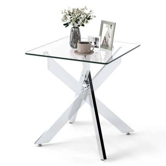 LIVSK Glazen Bijzettafel - Gehard Glazen Blad - X-Metalen Onderstel - Moderne Stijl - Transparant
