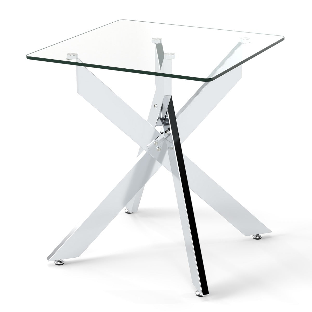 LIVSK Glazen Bijzettafel - Gehard Glazen Blad - X-Metalen Onderstel - Moderne Stijl - Transparant