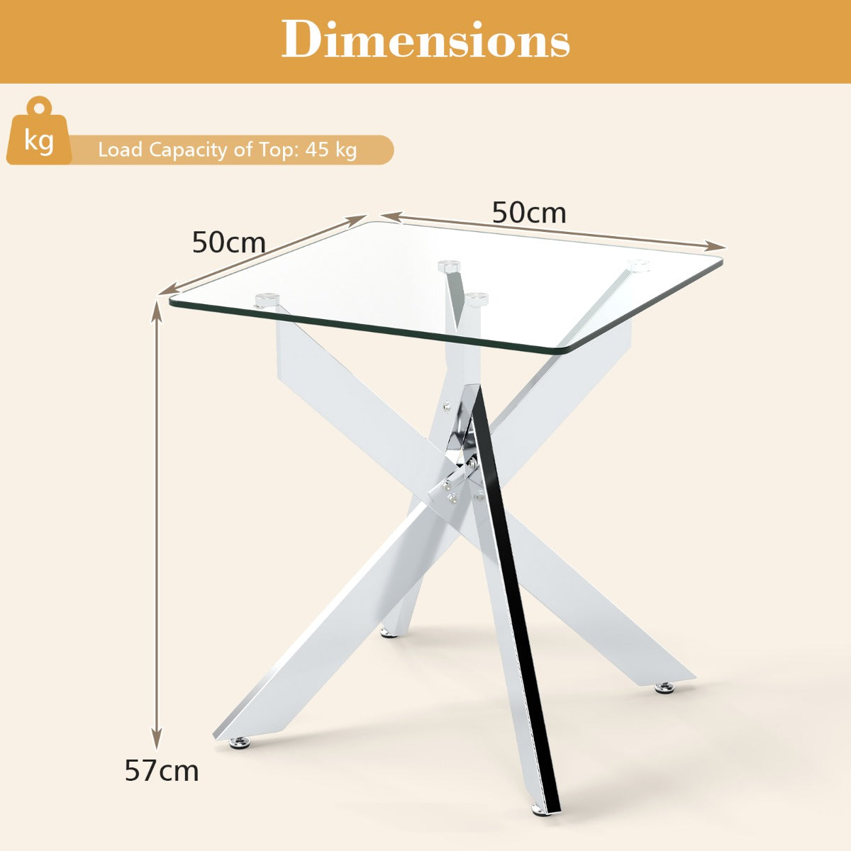 LIVSK Glazen Bijzettafel - Gehard Glazen Blad - X-Metalen Onderstel - Moderne Stijl - Transparant
