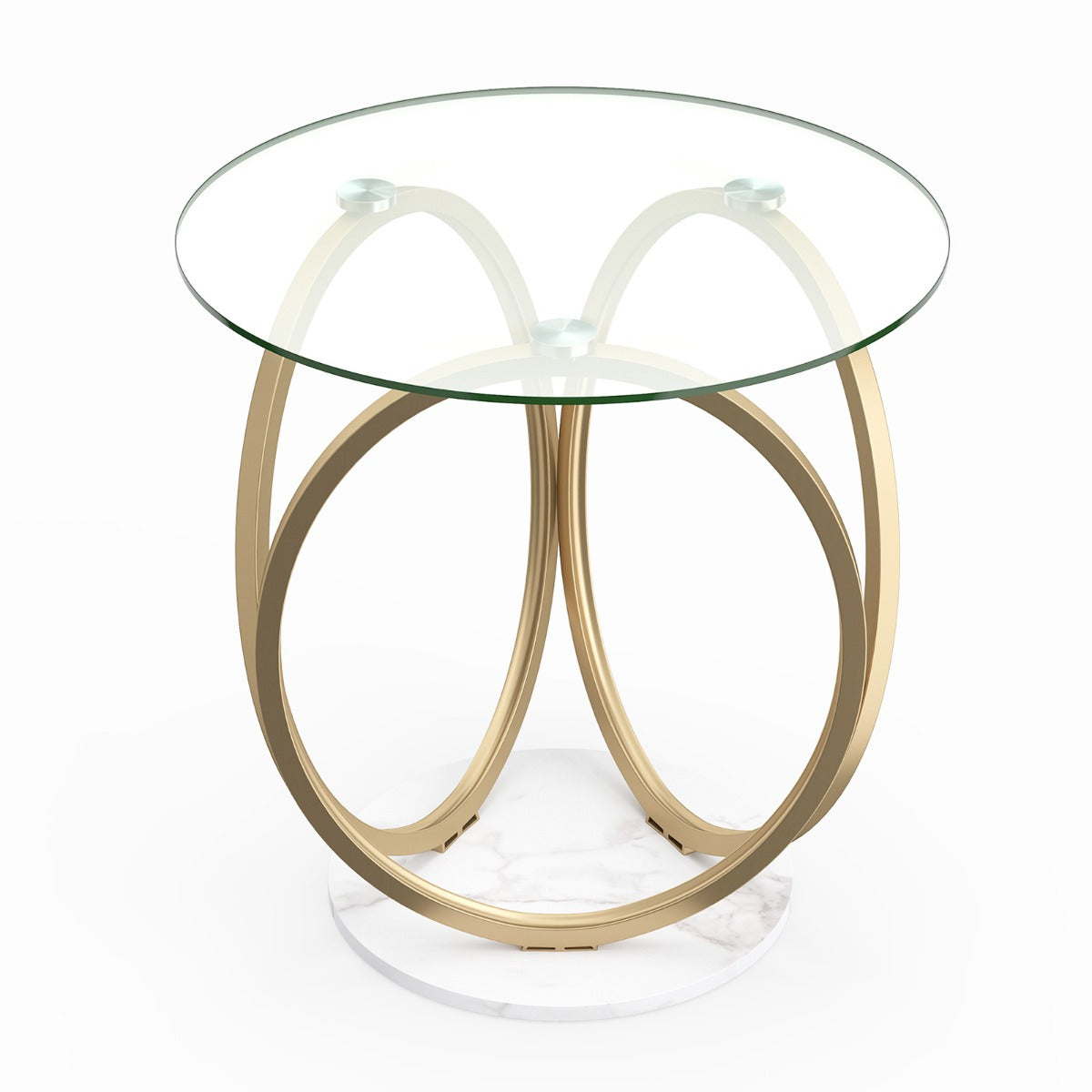 LIVSK Glazen Salontafel - Hoogwaardig Gehard Glas - Goudkleurig Metalen Ringframe - Groot Opbergoppervlak - Transparant & Goud
