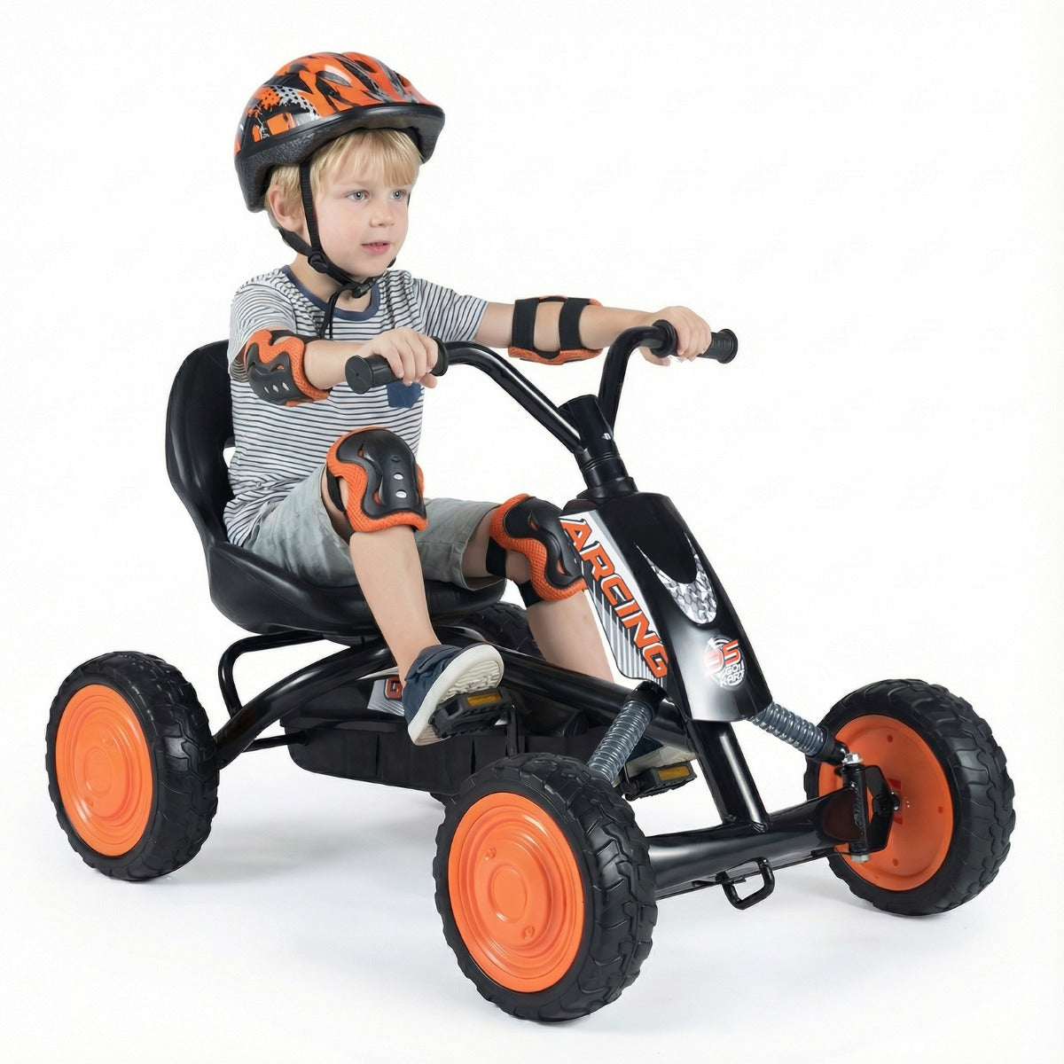 LIVSK Gokart voor Kinderen - Verstelbare Stoel - Robuust Metaal - Vooruit- en Achteruitversnellingen - Zwart/Rood