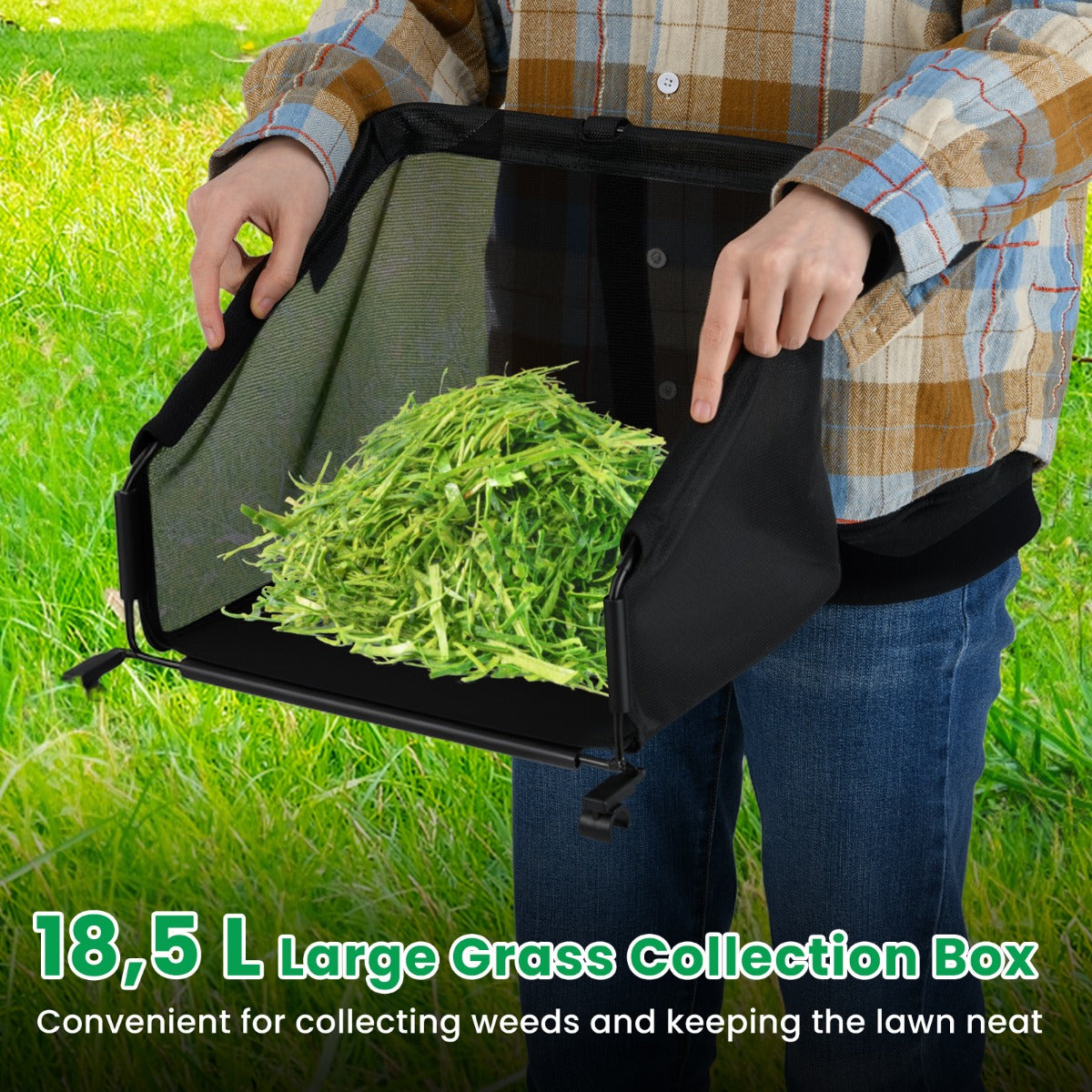 LIVSK Grasmaaier - Maaibreedte 30 cm - 18,5 L Opvangbak - Instelbare Maaihoogte 15-40 mm - Lichtgewicht - Groen