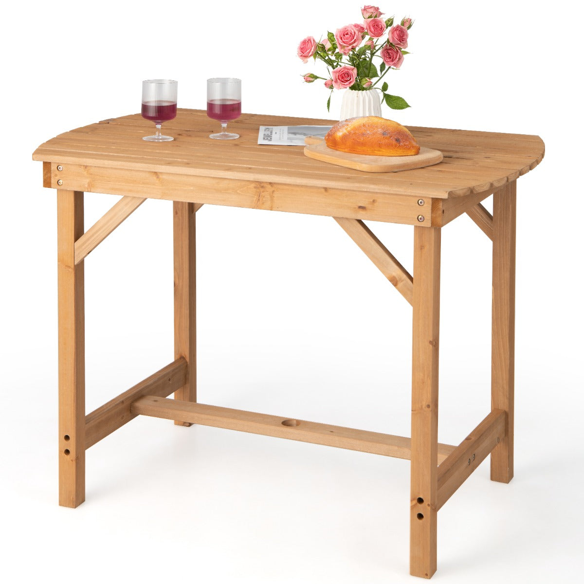 LIVSK Grenenhouten Buitentafel - Voor 4-6 Personen - Parasolgat 4 cm - Duurzaam Massief Hout - Natuurlijk