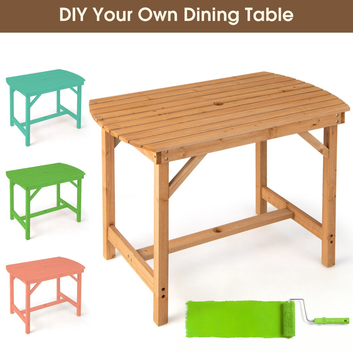 LIVSK Grenenhouten Buitentafel - Voor 4-6 Personen - Parasolgat 4 cm - Duurzaam Massief Hout - Natuurlijk