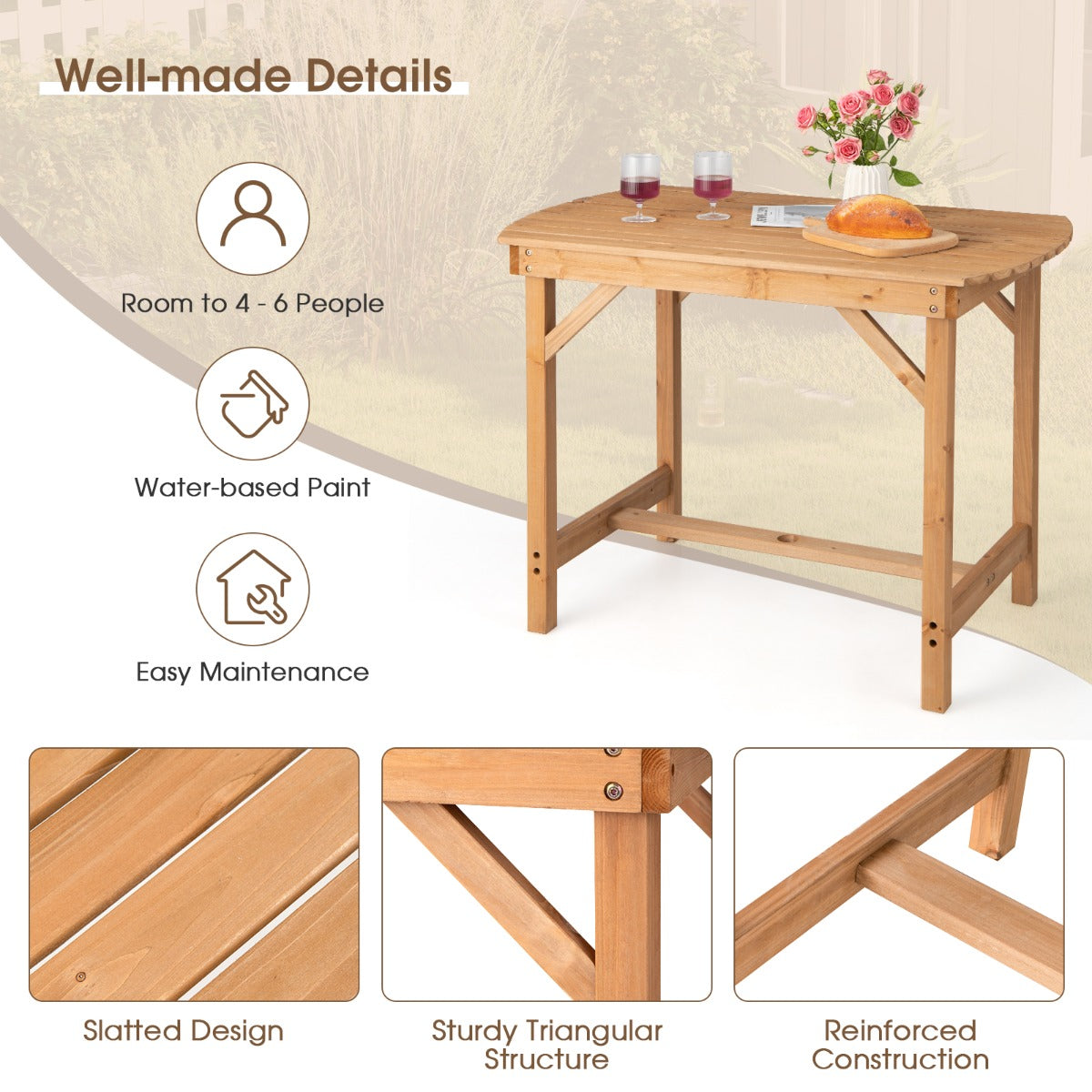 LIVSK Grenenhouten Buitentafel - Voor 4-6 Personen - Parasolgat 4 cm - Duurzaam Massief Hout - Natuurlijk