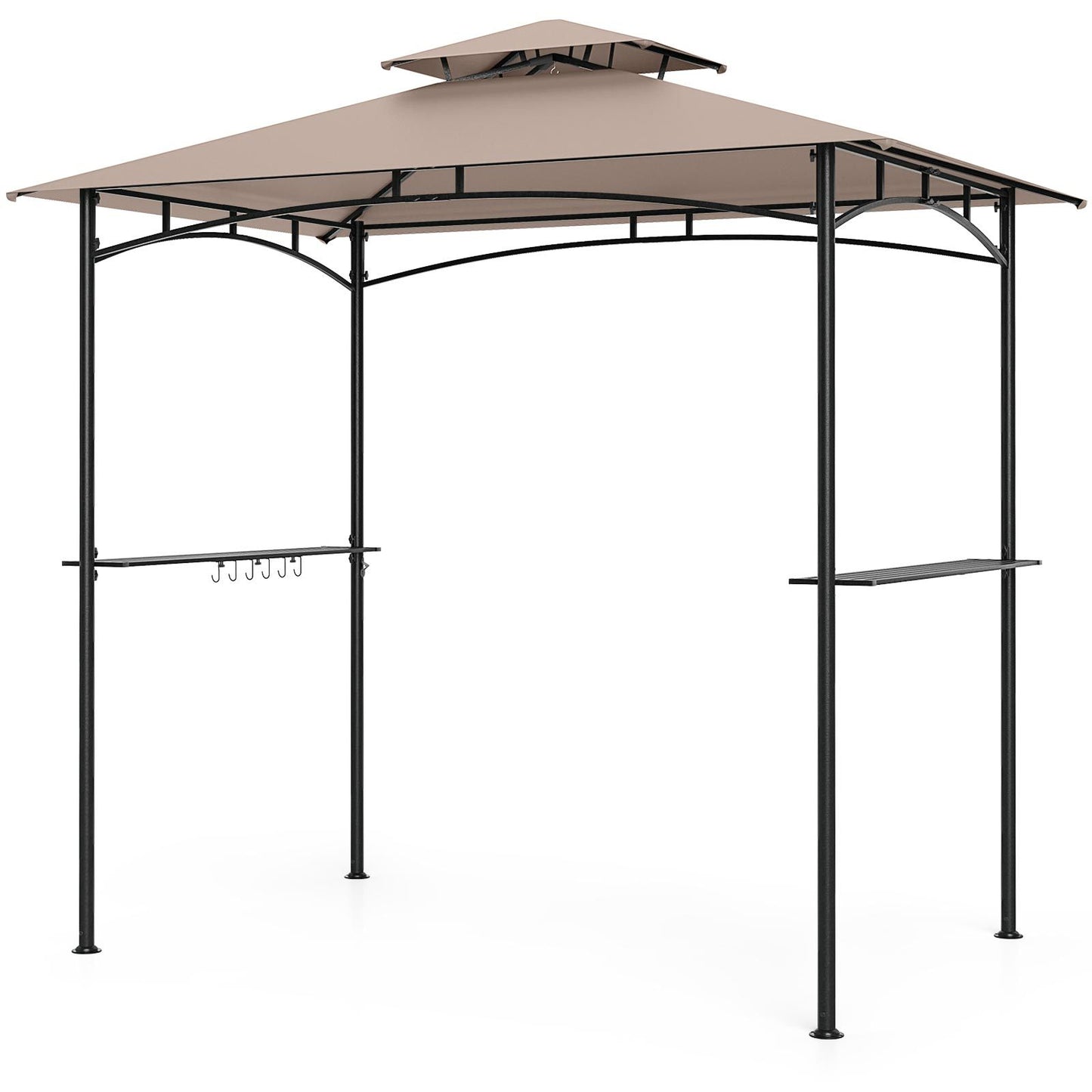 LIVSK Grillpaviljoen - Dubbelwandig Polyester Dak - Metalen Zijplanken - Eenvoudige Montage - 242 x 150 cm - Grijs/Bruin