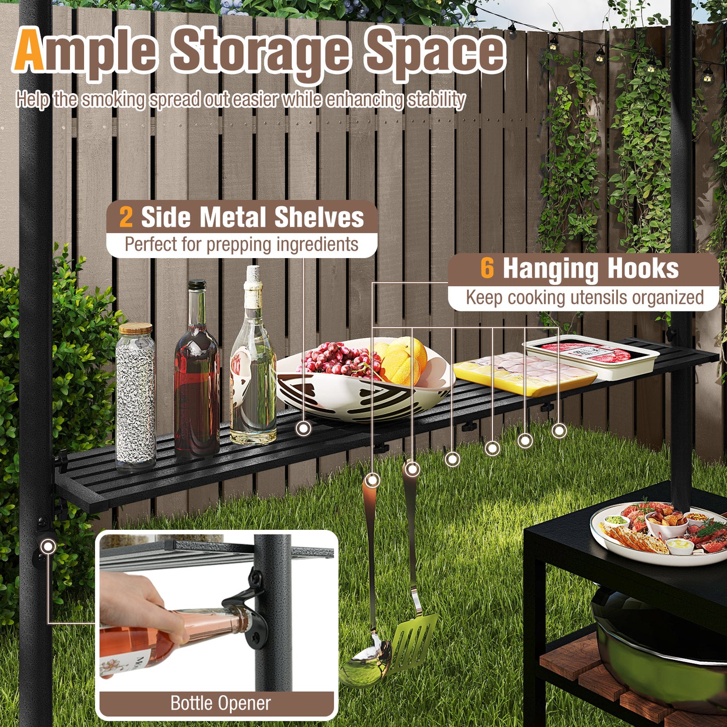 LIVSK Grillpaviljoen - Dubbelwandig Polyester Dak - Ruime Zijplanken & Haken - Eenvoudige Montage - Grijs/Zwart/Beige