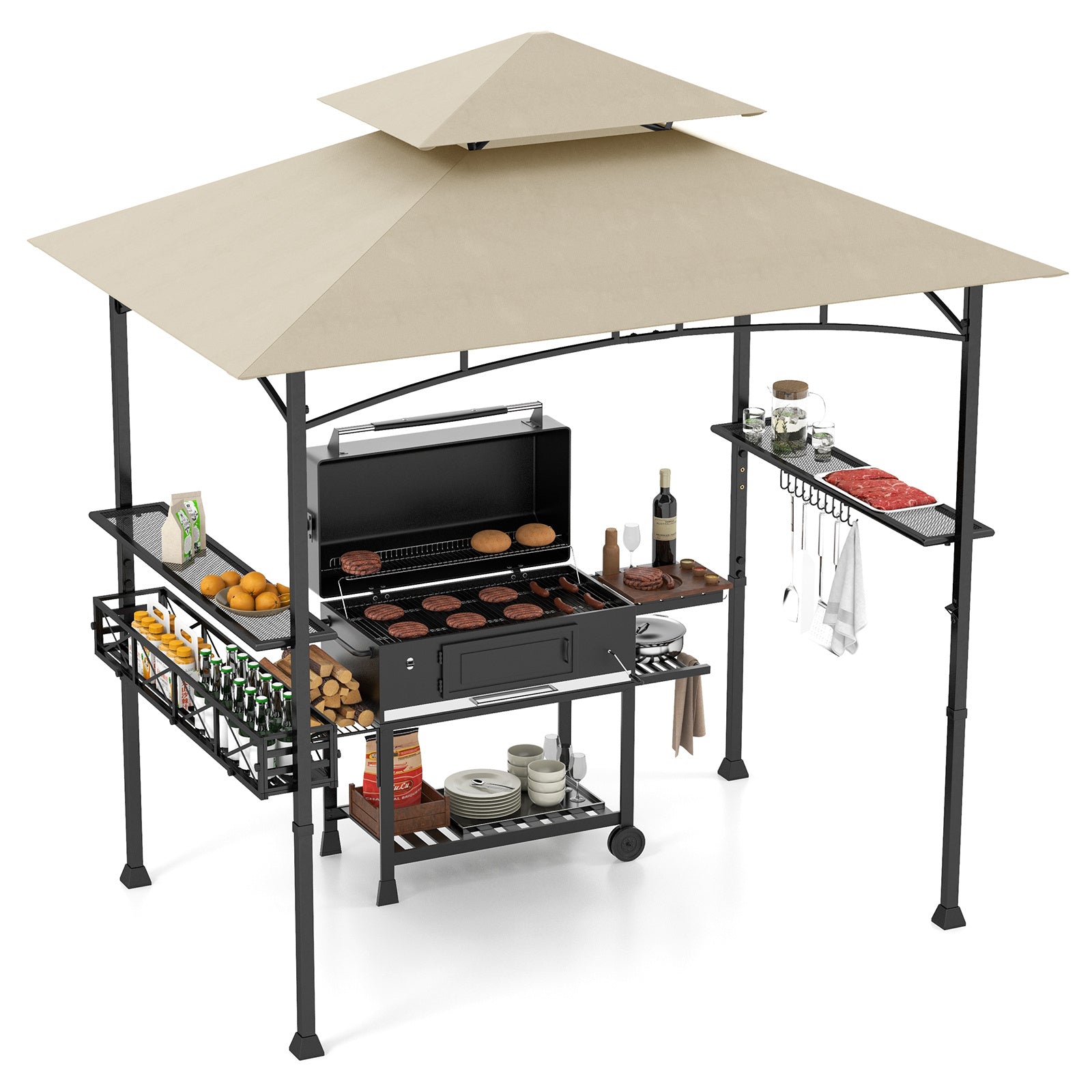 LIVSK Grillpaviljoen - Ruim 3,7 m² - Vlamvertragend Polyester - Eenvoudige Montage - Beige