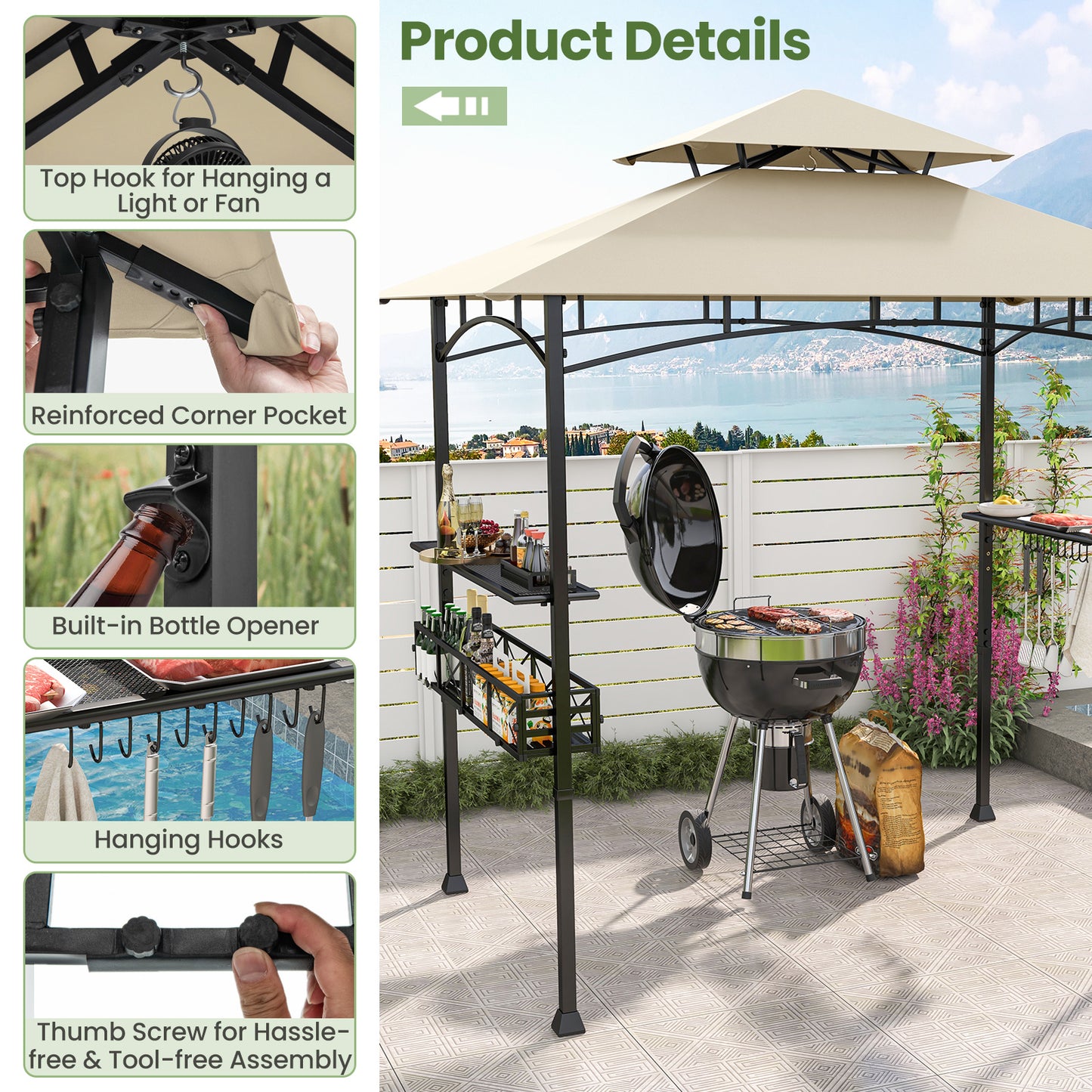 LIVSK Grillpaviljoen - Ruim 3,7 m² - Vlamvertragend Polyester - Eenvoudige Montage - Beige