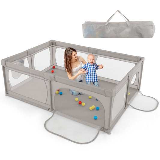 LIVSK Grondbox - Ademend Gaas - Inclusief 50 Kleurrijke Ballen - Veilig en Ruim - Geschikt voor Kinderen tot 3 Jaar - Lichtgrijs