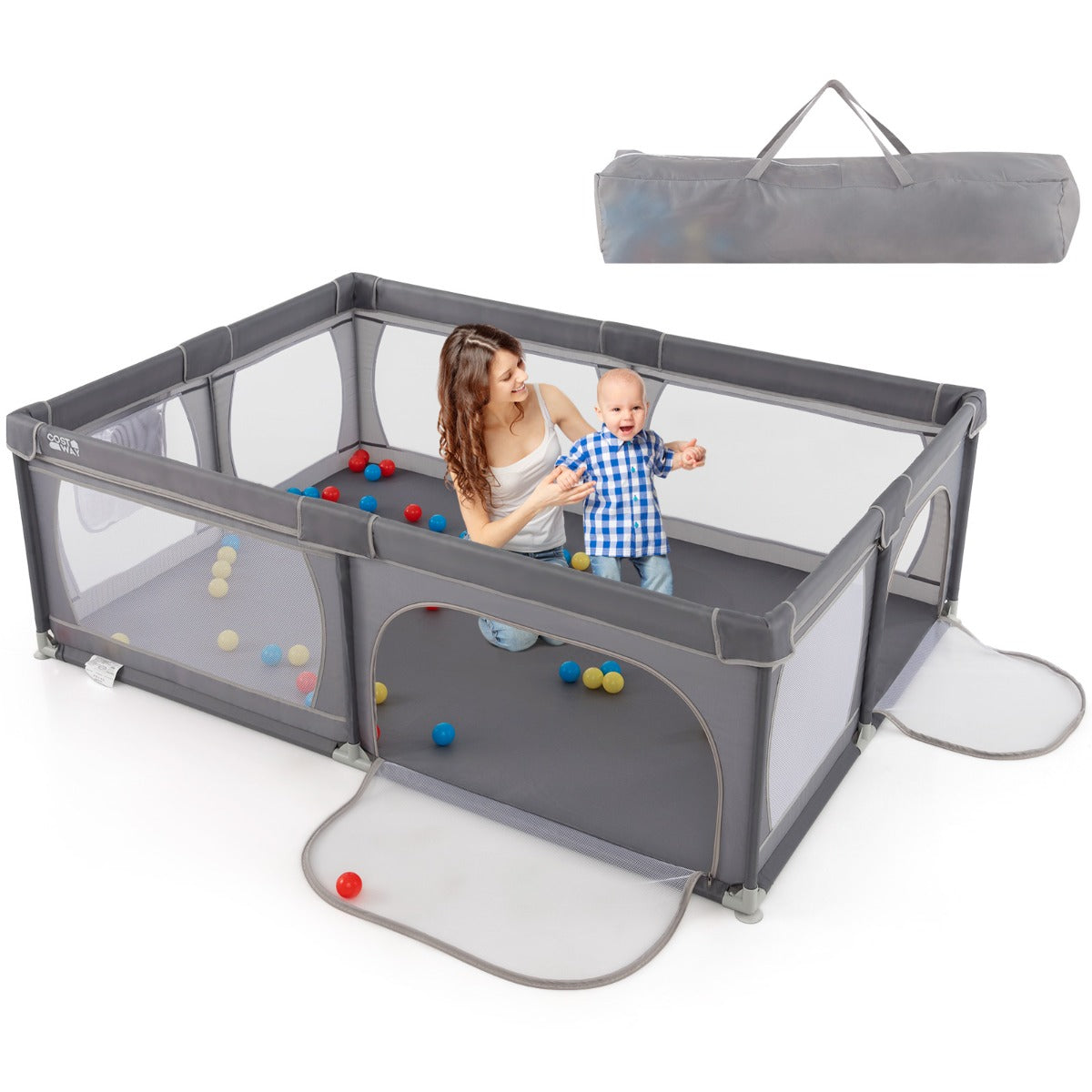 LIVSK Grondbox - Veilig en Ademend - Inclusief 50 Kleurrijke Ballen - Extra Groot 206 x 147 cm - Donkergrijs