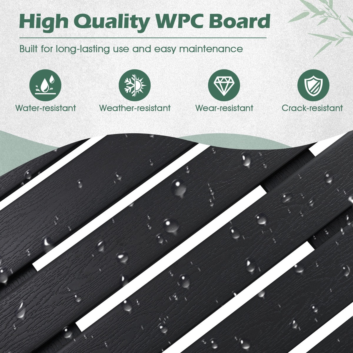 LIVSK Grote Douchemat - Waterdicht WPC - Antislipstructuur - 100 x 60 cm - Draagvermogen 150 kg - Zwart