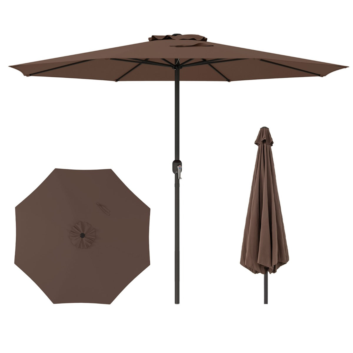 LIVSK Grote Terrasparasol - 360 cm Diameter - 8 Stabiele Ribben - Eenvoudige Slingerbediening - Beige/Bruin