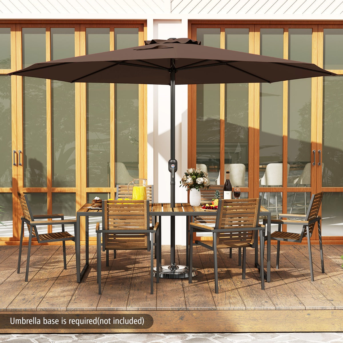 LIVSK Grote Terrasparasol - 360 cm Diameter - 8 Stabiele Ribben - Eenvoudige Slingerbediening - Beige/Bruin