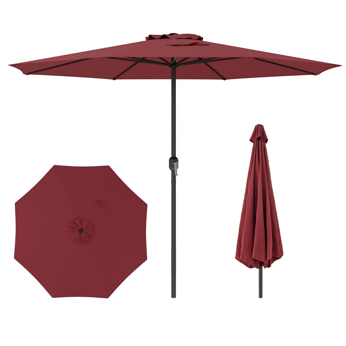 LIVSK Grote Terrasparasol - 360 cm Diameter - Hoogwaardig Polyester - Eenvoudig te Bedienen - Stabiele Constructie - Wijnrood