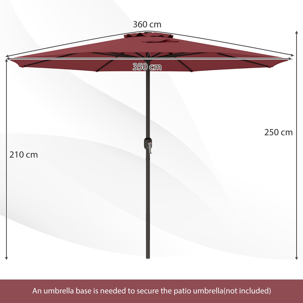 LIVSK Grote Terrasparasol - 360 cm Diameter - Hoogwaardig Polyester - Eenvoudig te Bedienen - Stabiele Constructie - Wijnrood