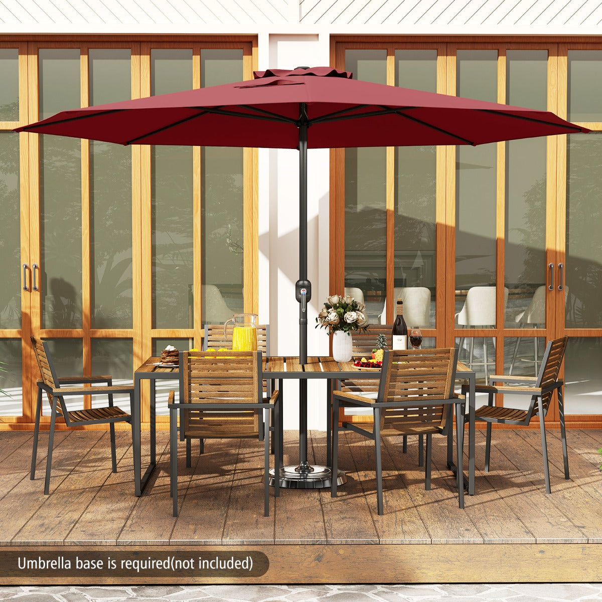 LIVSK Grote Terrasparasol - 360 cm Diameter - Hoogwaardig Polyester - Eenvoudig te Bedienen - Stabiele Constructie - Wijnrood