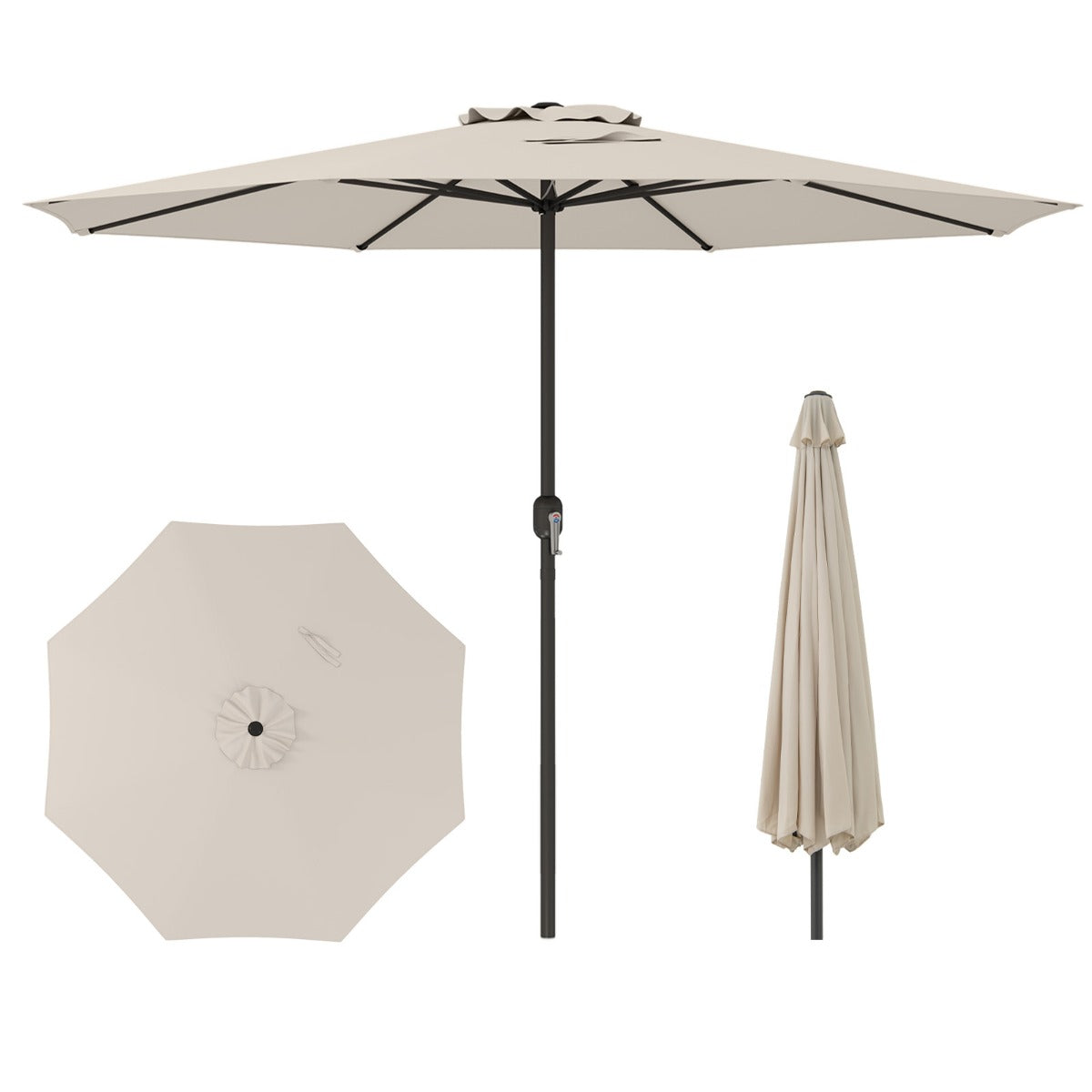 LIVSK Grote Terrasparasol - 360 cm Diameter - Stabiele 8 Ribben - Eenvoudig te Bedienen - Geventileerd Dak - Beige