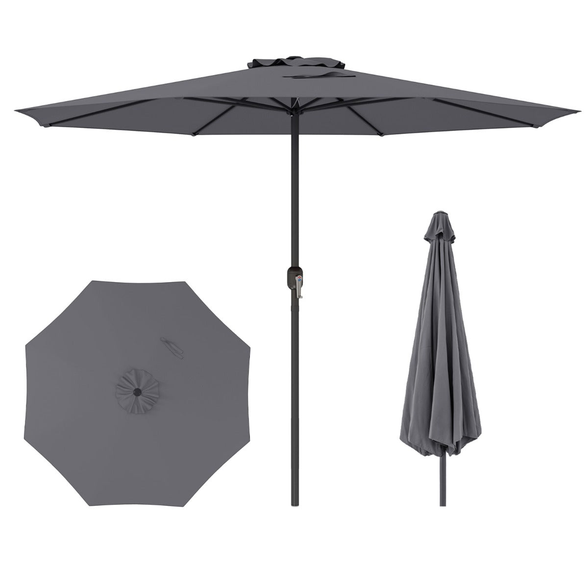 LIVSK Grote Terrasparasol - 360 cm Diameter - Stabiele 8 Ribben - Eenvoudige Slinger - Beige/Grijs