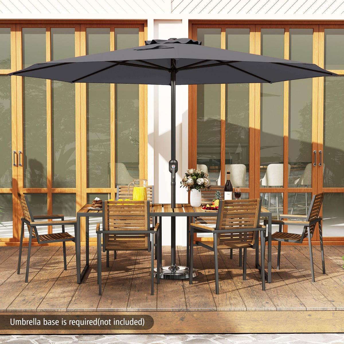 LIVSK Grote Terrasparasol - 360 cm Diameter - Stabiele 8 Ribben - Eenvoudige Slinger - Beige/Grijs