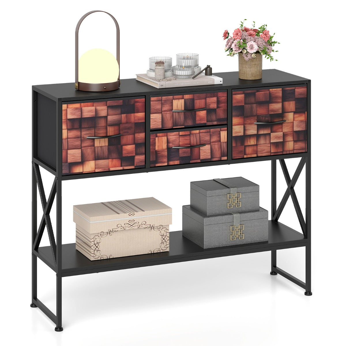 LIVSK Haltafel - Modern Design - 4 Stoffen Lades - Verstelbare Voetkussentjes - Stabiel Metaal - Koffie & Zwart